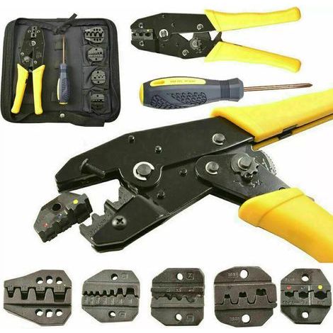 Pince à sertir cosse 5 en 1 – Mécanisme à cliquet – Inserts interchangeables pour câbles 0.5-35mm² – Sac de rangement inclus (1/5)