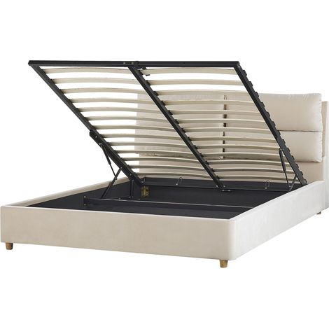 Ottoman Bed Velvet BATILLY 160 x 200 cm (EU King Size) Light Beige