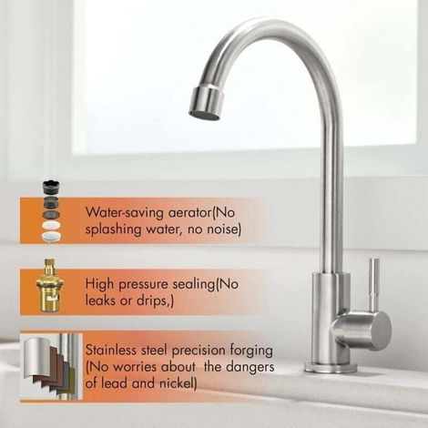 Rubinetto solo acqua fredda, rubinetto da cucina azionabile con una sola mano, perfetto per il giardino o la cucina, design elegante. (1/3)