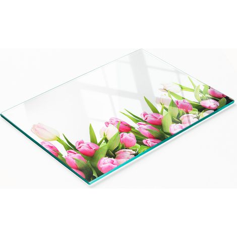 Tabla de cortar decorativa de cristal para cocina con tulipanes rosas, 80x52 cm (1/5)