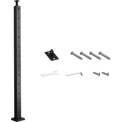 Poteau de Garde-Corps en Acier Inoxydable, 42x1x2 Pouces, Coin en L, Trous Pré-percés, avec Support Horizontal et Courbé, Noir, Lot de 1 (1/5)