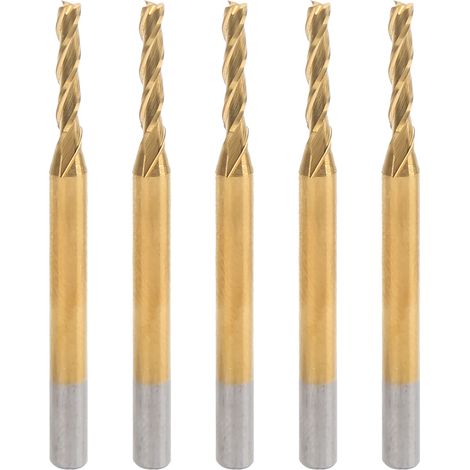 Lot de 5 fraises à surfacer 3 dents, carbure revêtu TiAlN, queue lisse Ø3.175mm, coupe 2x10x40mm pour défonceuse (1/5)