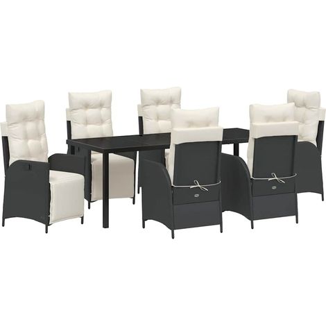 Maison Exclusive - Set da Pranzo per Giardino con cuscino 7 pcs Nero polyrattan