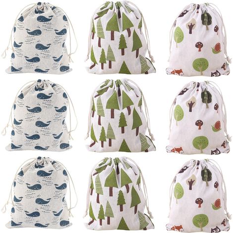 Lot de 9 sacs en tissu avec cordon de serrage - 20 x 25 cm - Sacs cadeaux en tissu - Petits sacs en tissu - Avec cordon de serrage - Sacs en toile de jute - Sacs en coton pour bijoux - Sacs en coton (1/5)