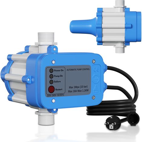 TolleTour Presostato bomba agua 10 bar con cable protección funcionamiento en seco controlador bomba presión interruptor presión sobrepresor - Azul