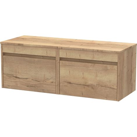 Swainsley Contemporary Wall Hung 2 Drawer Vanity Unit with Laminate Worktop, 1200mm, Autumn Oak