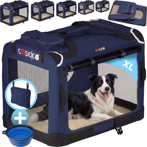 CADOCA® Hundetransportbox faltbar Katzentransportbox Transportbox Autobox Hundebox Box versch. Größen Farbwahl  XL - Navy Blau