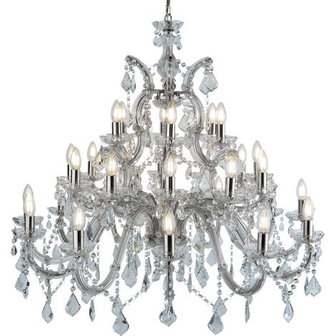 Searchlight Marie Therese - Lampadario in cristallo a 30 luci con finitura cromata, attacco E14 (1/5)