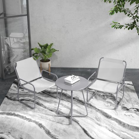 3-teiliges Gartenmöbelset, 2 Stühle mit atmungsaktivem Stoffbezug, 1 runder Tisch Ø60 cm, Hellgrau