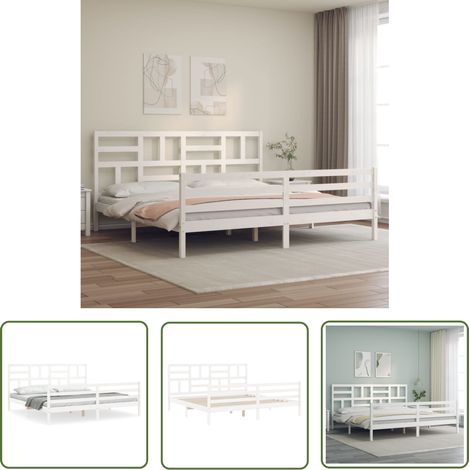 The Living Store Massivholzbett mit Kopfteil Weiß 200x200 cm - Holzbett - Massives Kiefernholz - Doppelbett - Bettrahmen - Weißes Bett (1/5)