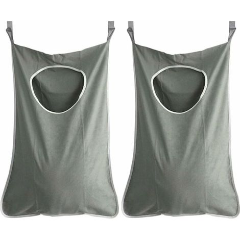 Cesta de lavandería colgante de 2 piezas, soporte para bolsa de lavandería, bolsa organizadora para dormitorio y baño (gris oscuro) (1/5)