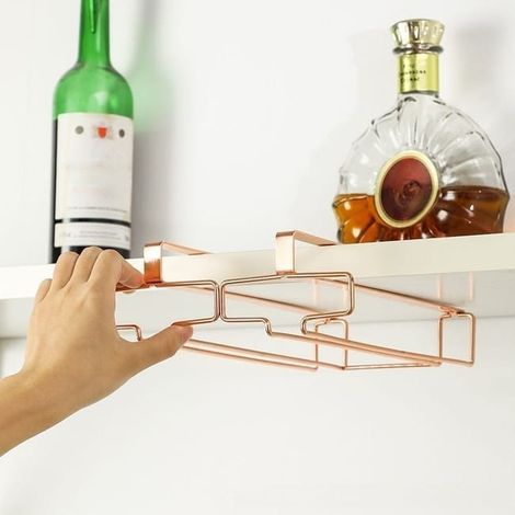 Porte-verres à vin double rangée en or rose, Porte-verres suspendu, porte-verres à pied, support de suspension pour verres à vin (1/5)