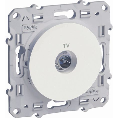 Schneider Electric – Prise TV encastrée blanche Odace – Blindage simple – Fixation par vis – Mâle IEC 9.52 mm – IK04 – IP21