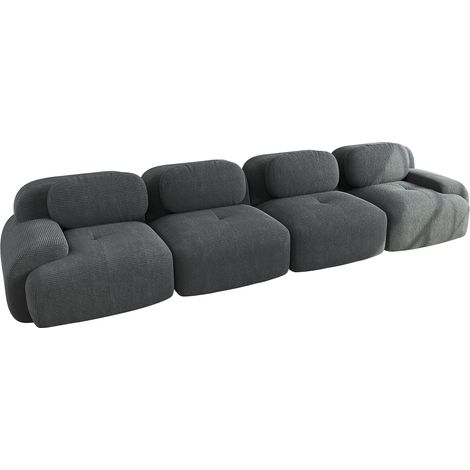 Divano Modulare 388x103x75 cm, 4 Posti, con Braccioli Curvi, Confort Iper-Elastico, in Velluto a Coste, Grigio, per Soggiorno (1/5)