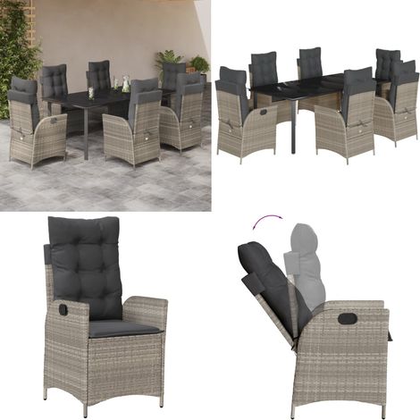 7-tlg. Garten-Essgruppe mit Kissen Hellgrau Poly Rattan - Gartenstuhl - Gartentisch (1/5)