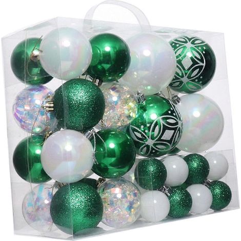 46 boules de Noël à suspendre au sapin, décorations de Noël blanches et vertes pour un anniversaire, idéales pour les fêtes. (1/5)