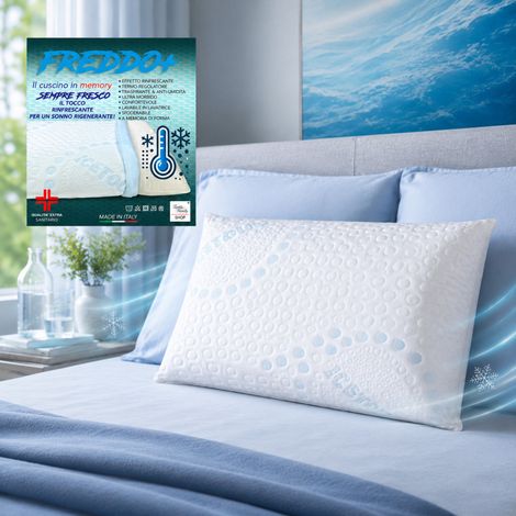 Oreiller en mousse à mémoire de forme COLD+ 75×45 cm – Effet Ice-Touch rafraîchissant – Cervical ergonomique – Fabriqué en Itali (1/5)