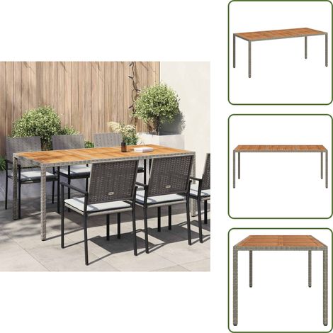 The Living Store Tavolo Giardino 190x90x75 cm Polyrattan Legno di Acacia Grigio - Polyrattan