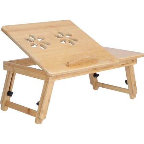 Table d'ordinateur portable multifonction pliable en bambou, support réglable pour ordinateur portable, bureau d'étude pour la maison (M) (1/5)
