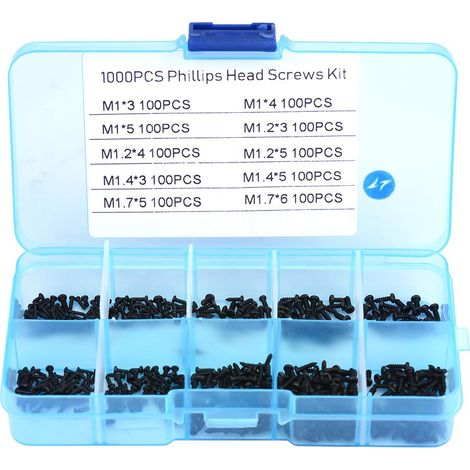 Lot de 1000 petites vis auto-taraudeuses à tête plate en acier inoxydable M1 M1.2 M1.4 M1.7 Noir.