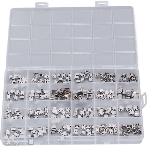 Ensemble de connecteurs Micro USB, 240PCS 24Models Connecteurs de Prise de Port USB Femelle à Une rangée en Acier Inoxydable (1/5)