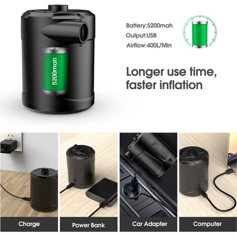 Pompe à air électrique, Batterie Rechargeable 5200 mAh, Gonfleur Matelas Gonflable avec 3 Buses d'air, Gonfleur Rapide pour Bateau Pneumatique/Matelas Pneumatique (1/4)
