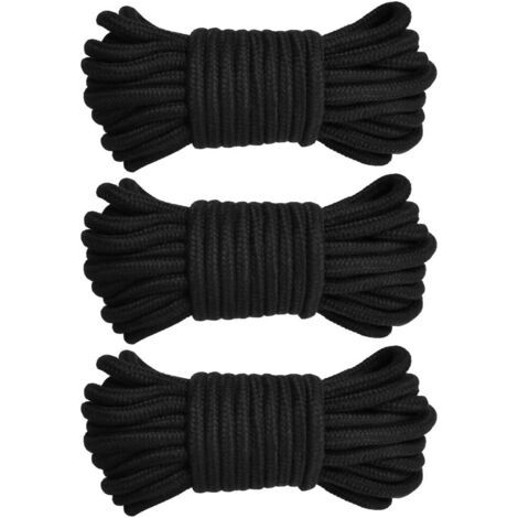 QORVA-3 PCS Corde d'amarrage torsadée en Coton Corde à Tricoter Souple, Cordon épais 10M / 33ft 8MM, Noir
