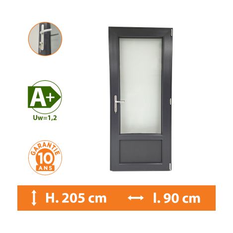 Direct Fenêtres – Porte-fenêtre PVC 1 vantail gris anthracite – Ouvrant à la française – H.205 x l.90 cm – Double vitrage A+ isolation thermique