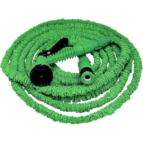 Tuyau d'arrosage extensible 15 m, modèle plat léger 5 à 15 m avec 7 jets, raccords rapides et adaptateur robinet, pression max. 6 bar (1/5)