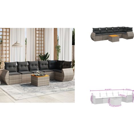 7-tlg. Garten-Sofagarnitur mit Kissen Grau Poly Rattan - Gartenmöbel - Outdoor Möbel - Rattan Gartenset - Lounge Set - Esstisch (1/3)