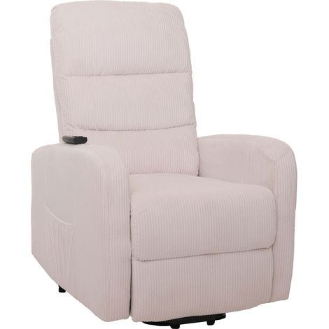 Fauteuil releveur électrique relax en tissu velours côtelé crème blanc avec fonction allongée 040010038 (1/5)