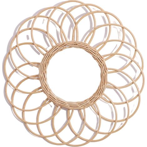 Mirror Rattan Wall Mount Round Makeup Mirror Bathroom Dressing Room 1 Piece (1/5)