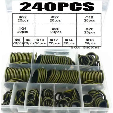 Packung mit 240 Gummi-Metall-Dichtringen für Ölablassschrauben, passend für Schrauben der Größen M6, M8, M10, M14 und M16. Kombinierter Dichtring. (1/5)