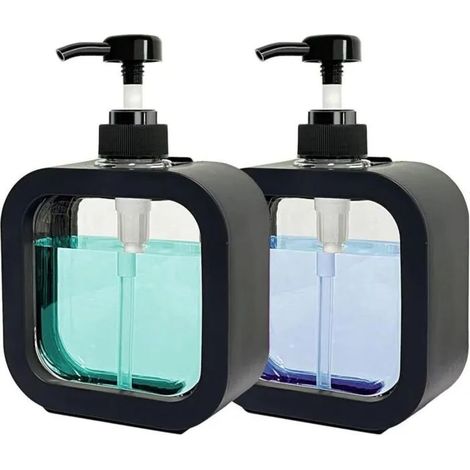 Distributeur Savon Rechargeable 500 ml, Lot de 2 Distributeurs Salle de Bain Cuisine Design Noir (1/5)