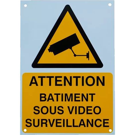 Panneau extérieur 'ATTENTION BÂTIMENT SOUS VIDÉOSURVEILLANCE' - plastique rigide (format A5) (1/2)