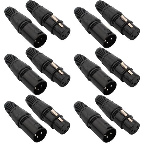 12 Pièces Connecteur XLR 3 Broches à Souder - Prise de Câble Micro Audio Microphone avec Connecteurs Mâle/Femelle (6 Mâles et 6 Femelles) (1/5)