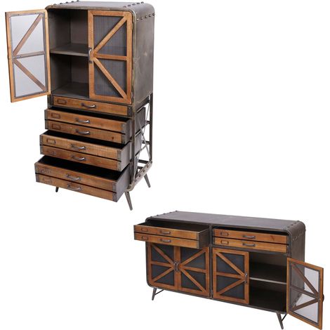 [NEUWERTIG] Wohnzimmer-Set HHG-614, Sideboard Kommode Highboard Hochschrank, Industrial Tanne Holz Metall, braun-schwarz (1/5)