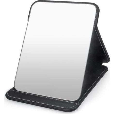Tragbarer Kosmetikspiegel – Klappbarer Schreibtischspiegel aus Leder – Schwarz – 20,5 x 15,5 cm (1/4)
