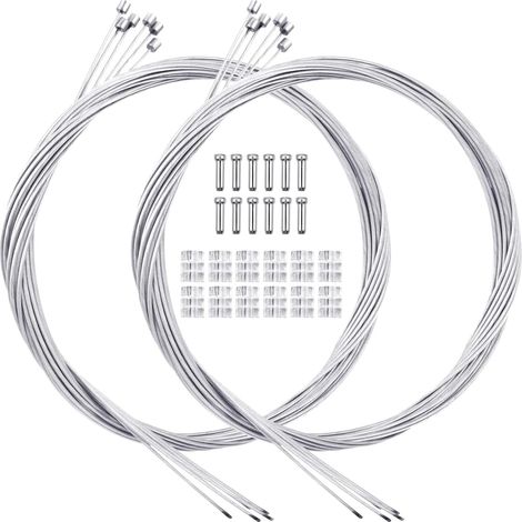 12 Pièces Câbles de Dérailleur Vélo 2,1M, Câble de Changement de Vitesse Universel de Vélo, Kit Universel avec Embouts d'extrémité Câble de Vitesse de V, pour VTT et Vélo de Route (1/5)