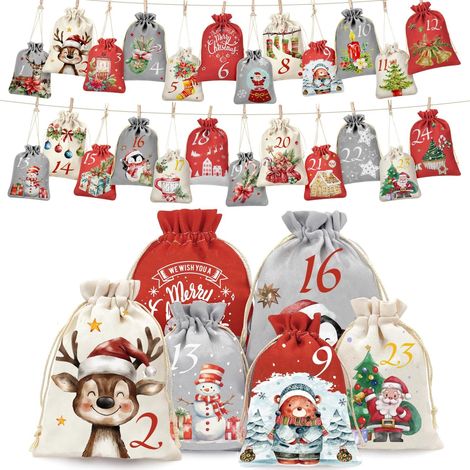 Adventskalender zum Befüllen, 24 bedruckte Säckchen in 2 Größen (1/5)