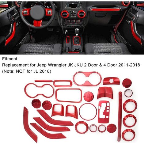 Kit de 28 piezas de molduras interiores de repuesto para Jeep Wrangler JK JKU de 2 y 4 puertas (2011-2018) Rojo (1/5)