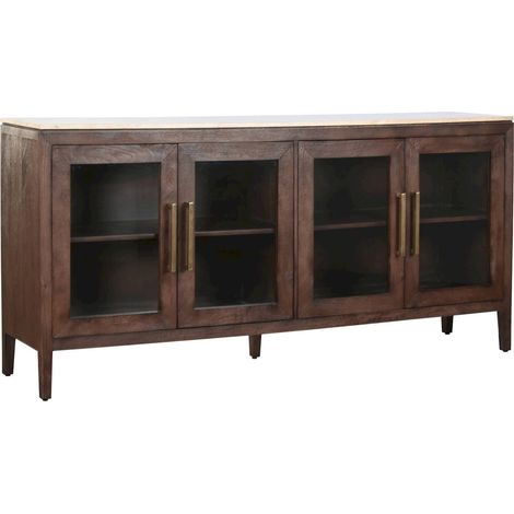 Buffet en manguier et marbre style traditionnel et moderne - Manguier foncé et marbre beige clair (1/5)
