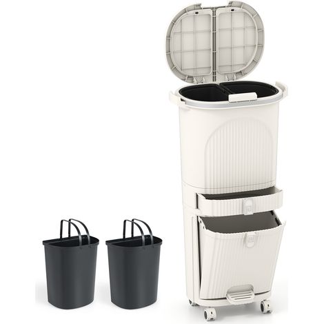 CASART 42L Kitchen Trash Can w/Lid 3-Layer Sorting Trash Bin w/2 Buckets (1/5)