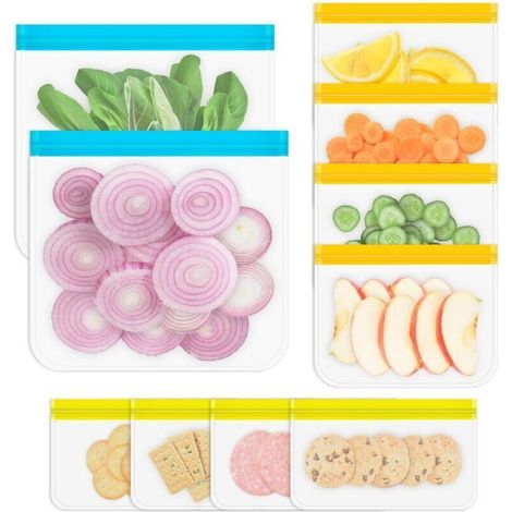 Wiederwendbare Aufbewahrungsbeutel, 10er-Packung spülmaschinenfeste Silikonbeutel, 3 Größen erhältlich für Trockenfleisch, Sandwiches, Snacks, Müsli und Schulbedarf.