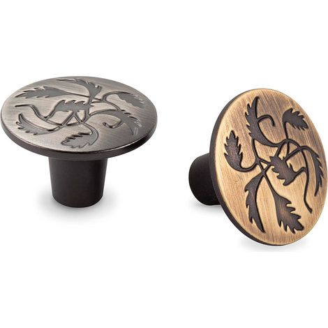 Pomo 36 mm R.8521805 Cuero (PROVENCE)   - PROVENCE - Pomo redondo con grabado floral (1/4)