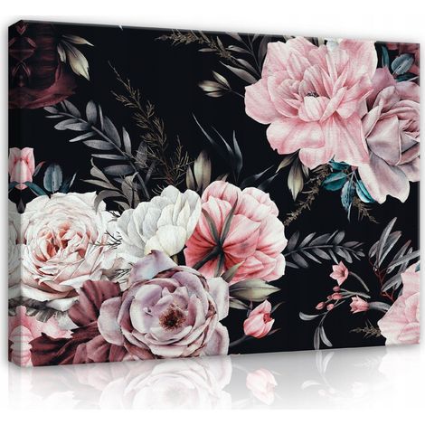 Peinture sur toile fleurs pivoines roses salon 120x80 (1/3)