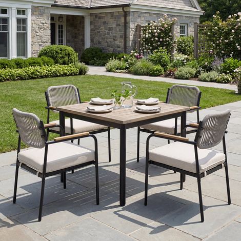 Wahson Gartenstühle 4er Set mit 8 cm Sitzkissen, Gartensessel Lounge sessel Outdoor witterungsbeständig Terrassenstühle für Garten Terrasse Balkon, Beige (1/5)