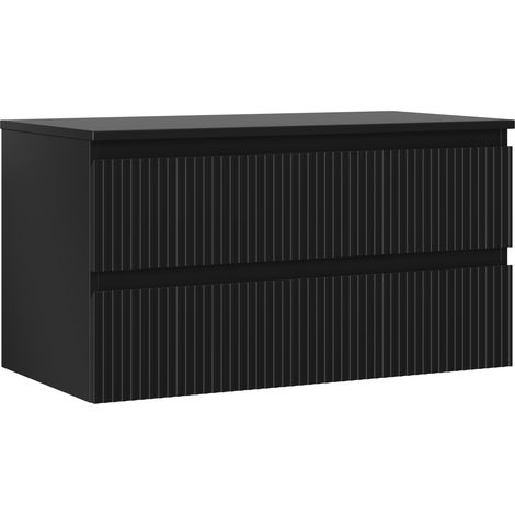 Mexen Rivel Badezimmerschrank für Waschtisch 90 cm mit Arbeitsplatte, 2 Schubladen, gerillt, schwarz matt - 91A20-09047-2-BFFC7 (1/5)