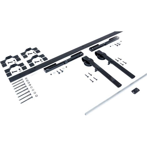 Ferrure loft pour porte coulissante - Charge maxi par vantail : 100 kg - Amortisseur : Avec - Décor : Laqué noir - Epaisseur de porte maxi : 40 mm - Garniture : Pour 1 vantail - ARLU (1/5)