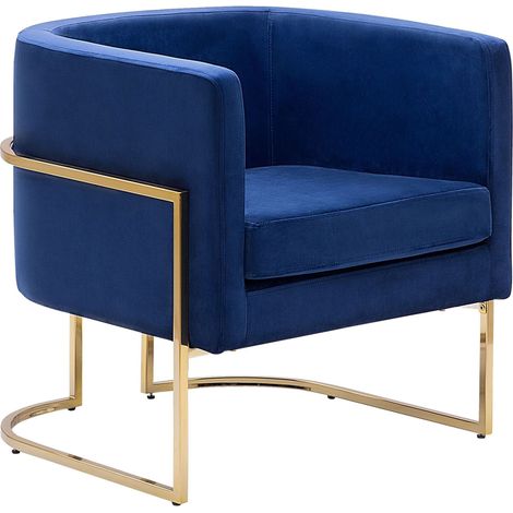 Sillón de terciopelo azul oscuro dorado metal respaldo glamour sala de estar dormitorio Sirkka